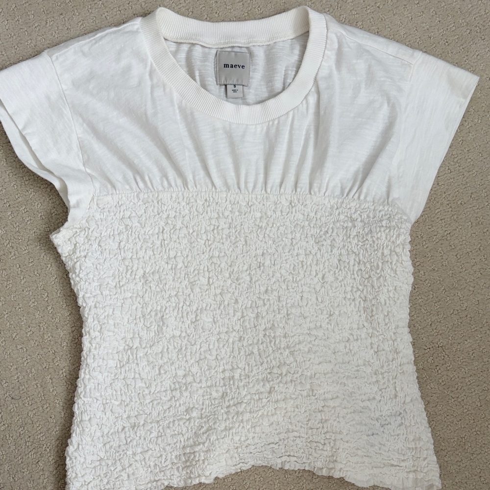 Maeve White Crop Short Sleeve Tee